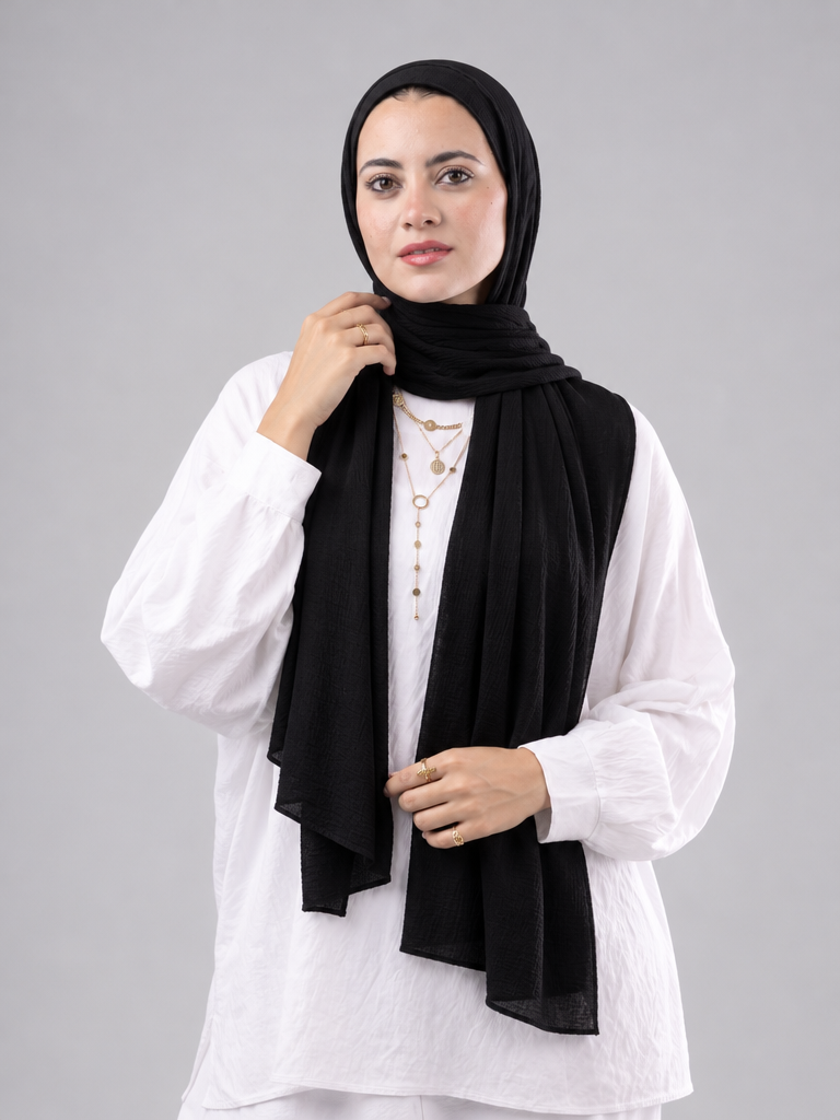 Lulua Plain Cotton Scarf - Black