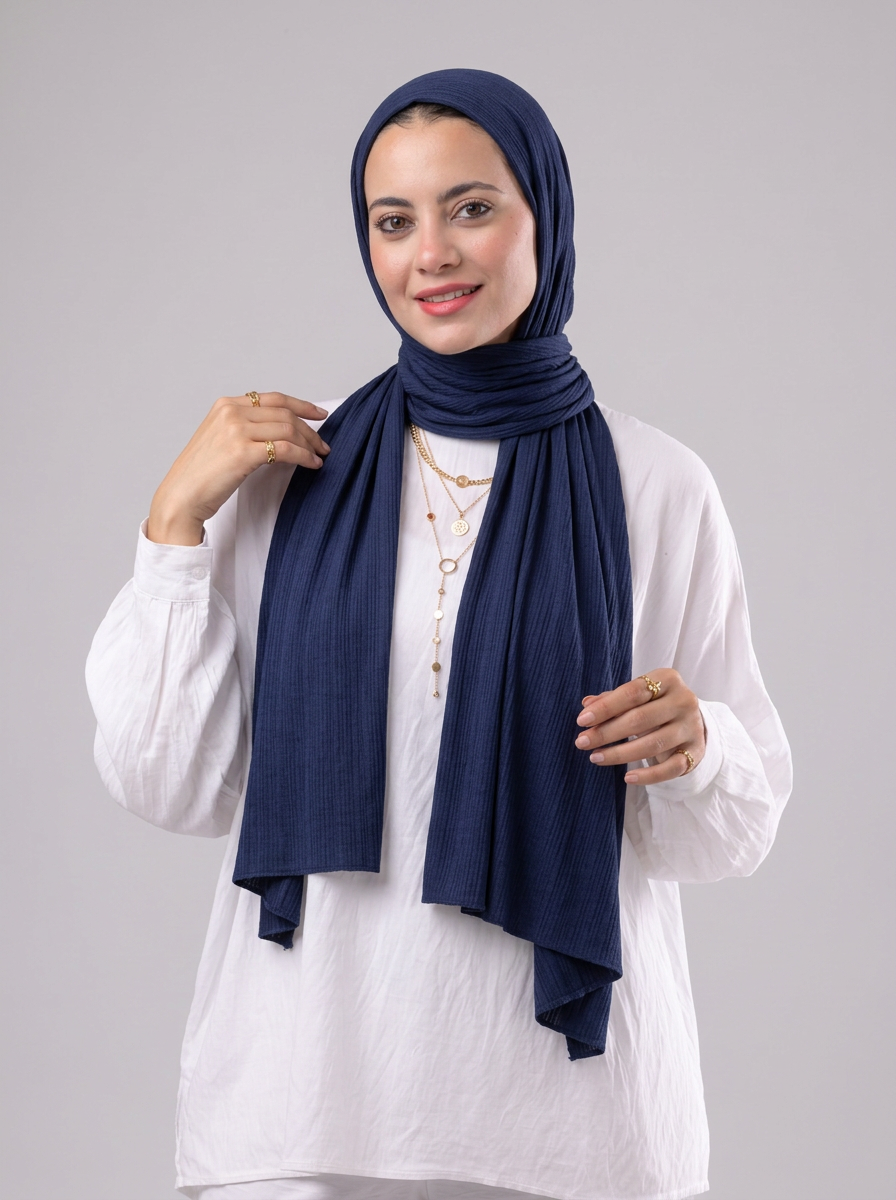 Lulua Plain Cotton Scarf - Navy