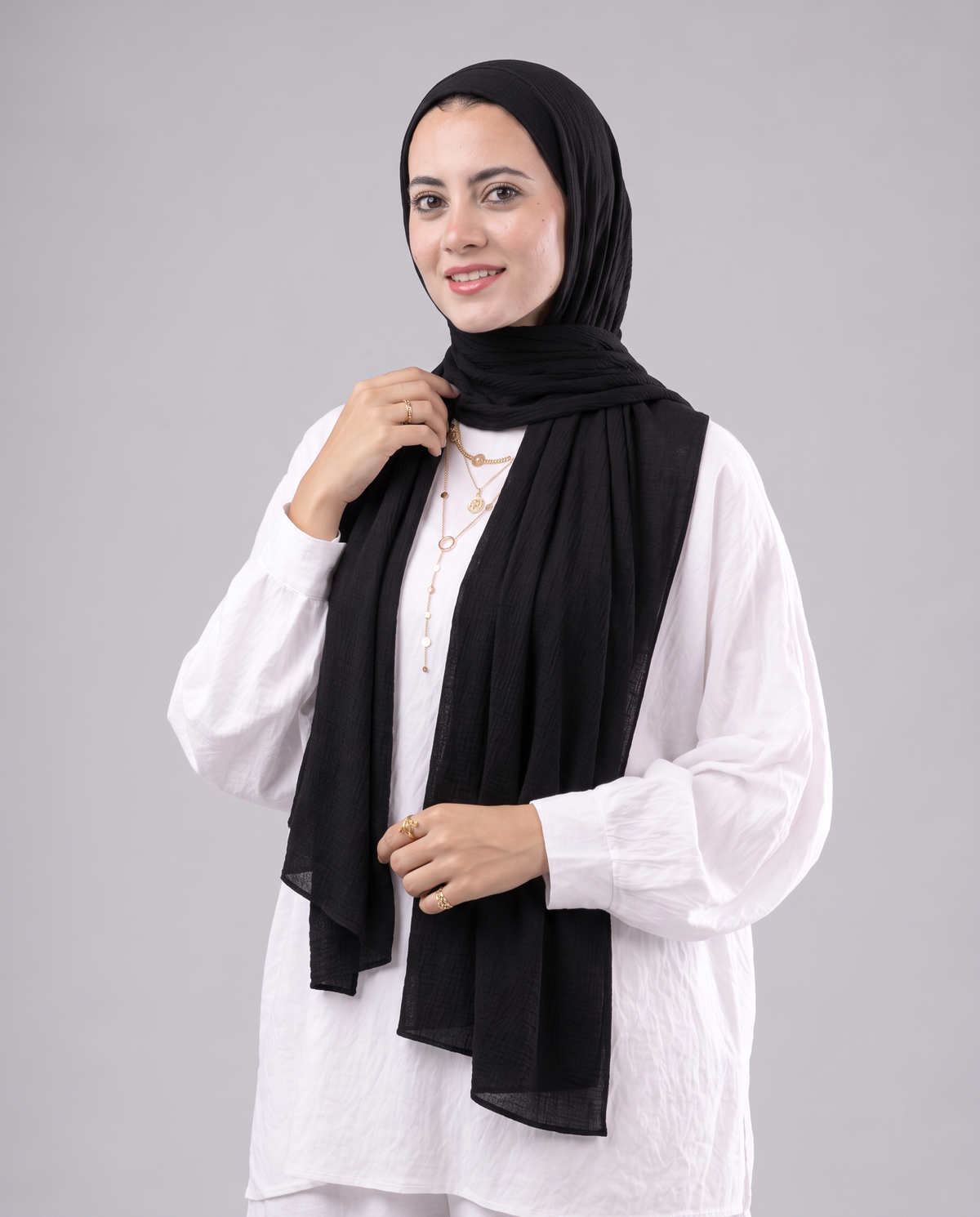 Lulua Plain Cotton Scarf - Black