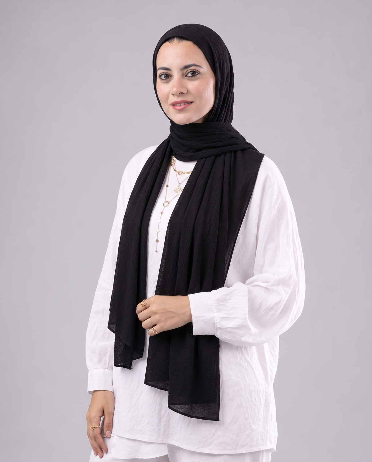 Lulua Plain Cotton Scarf - Black