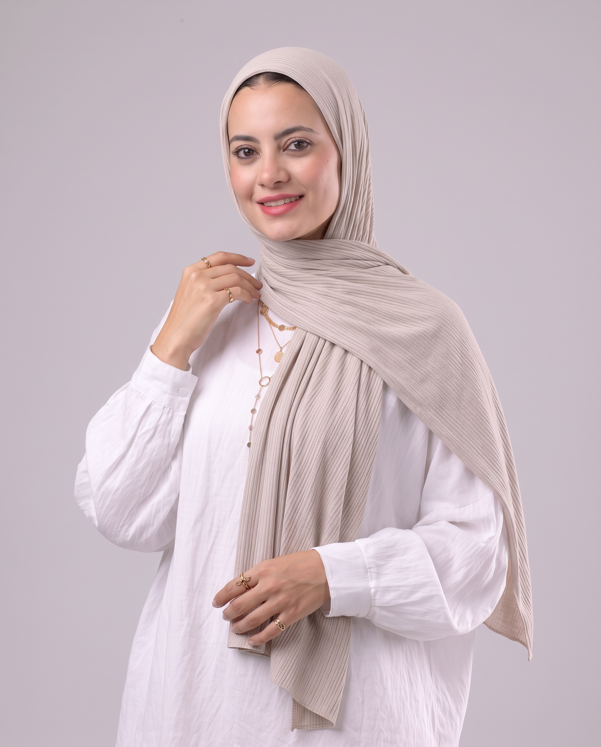 Lulua Plain Cotton Scarf - Light Beige