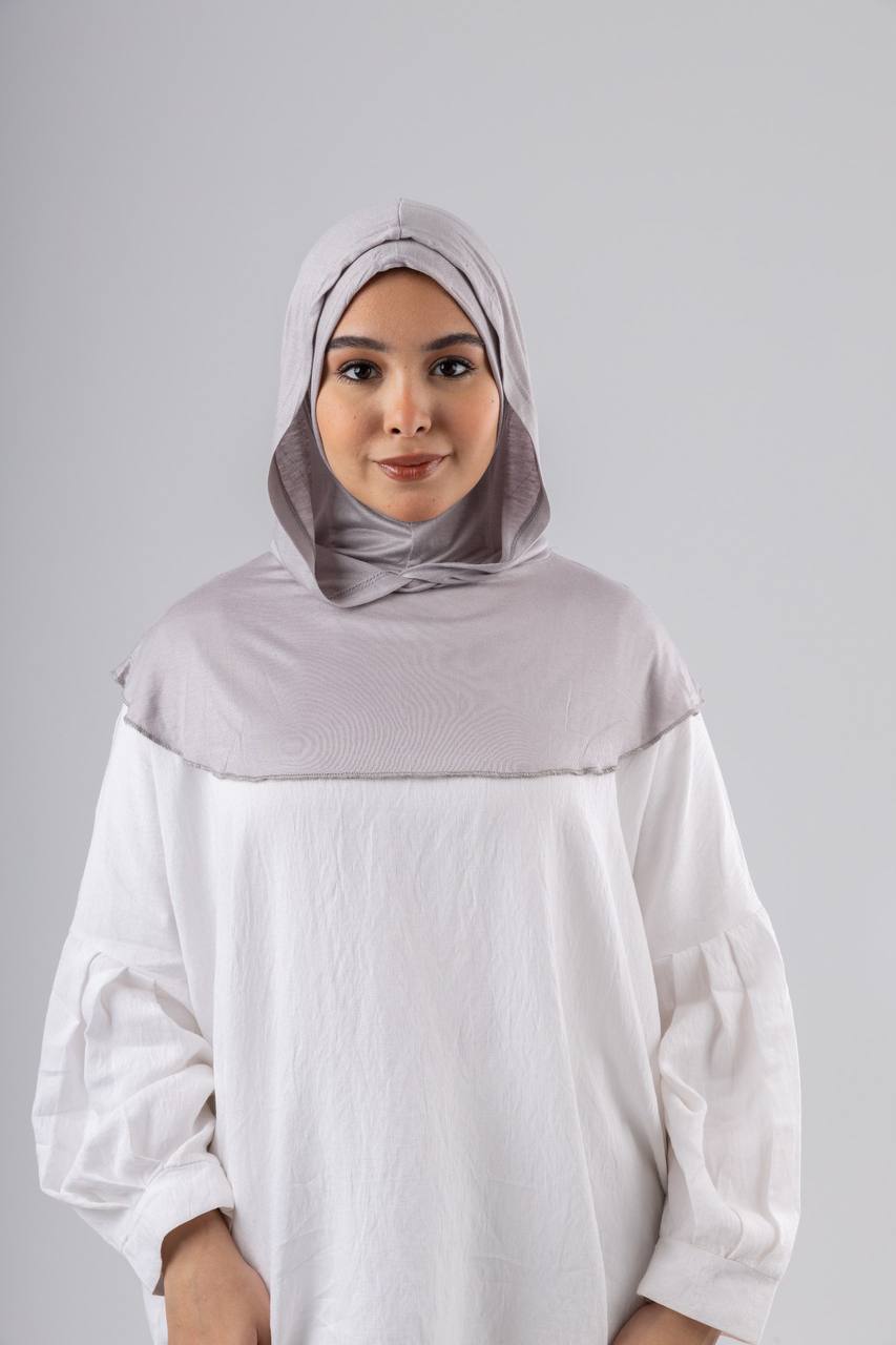 Ready Two Layer Kuwaiti Hijab in Grey #Color_Grey