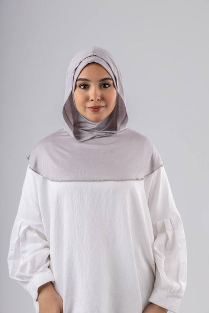 Ready Two Layer Kuwaiti Hijab in Grey #Color_Grey