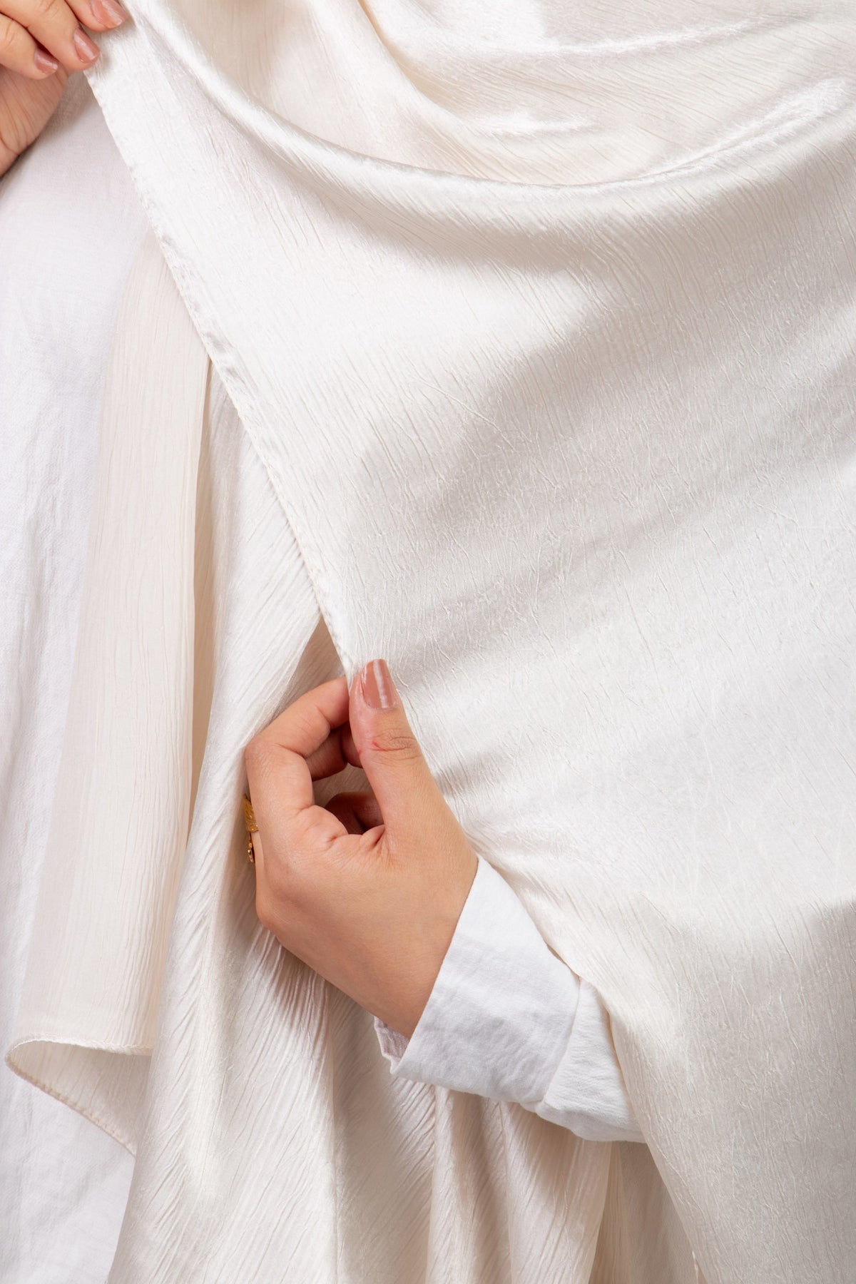Moon Glow Crushed Satin Scarf in Light Beige #Color_Light Beige