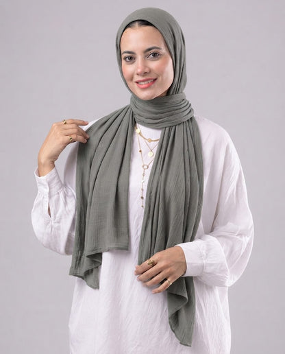 Lulua Plain Cotton Scarf - Olive