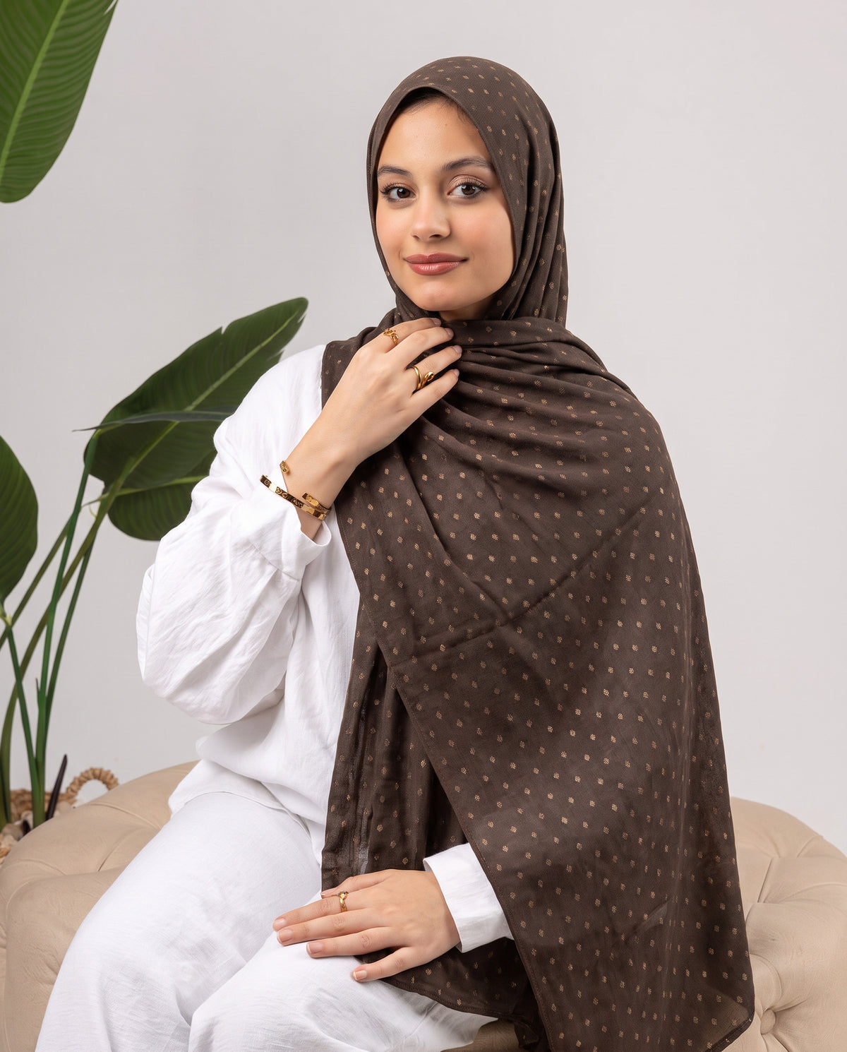 Dots Devore Kuwaiti Scarf - Brown