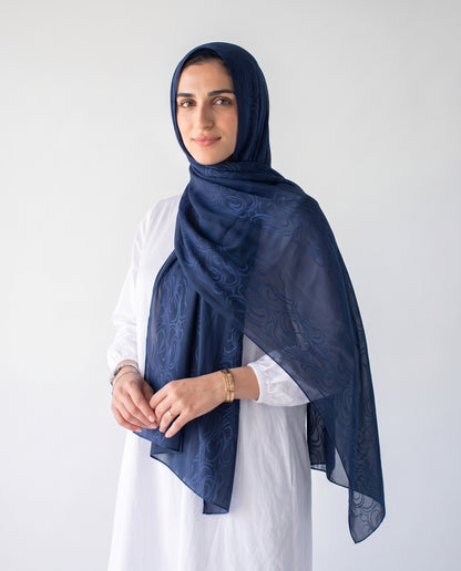 Filigree Kuwaiti Scarf - Navy