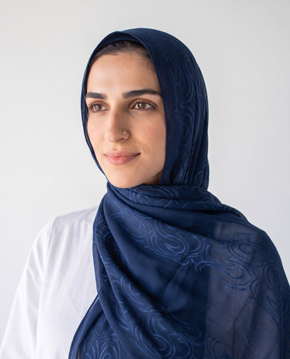 Filigree Kuwaiti Scarf - Navy