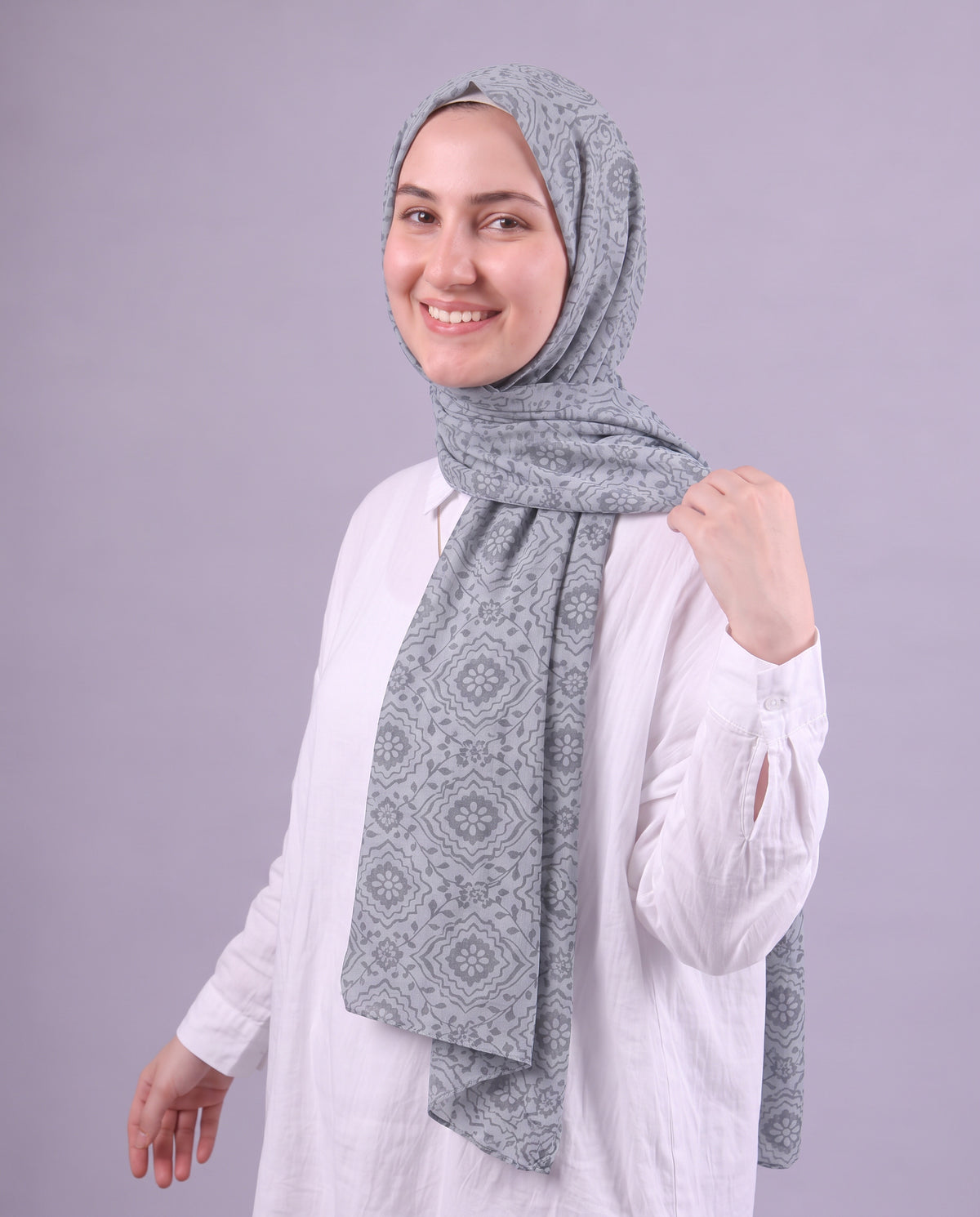 Flower Devore Scarf - Light Grey