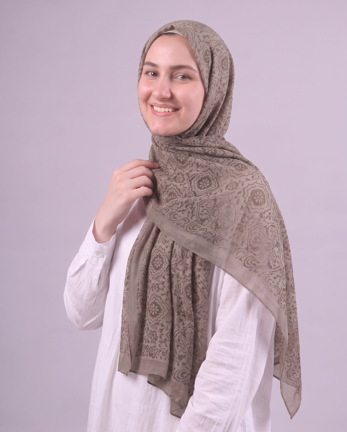 Flower Devore Scarf - Dark Beige