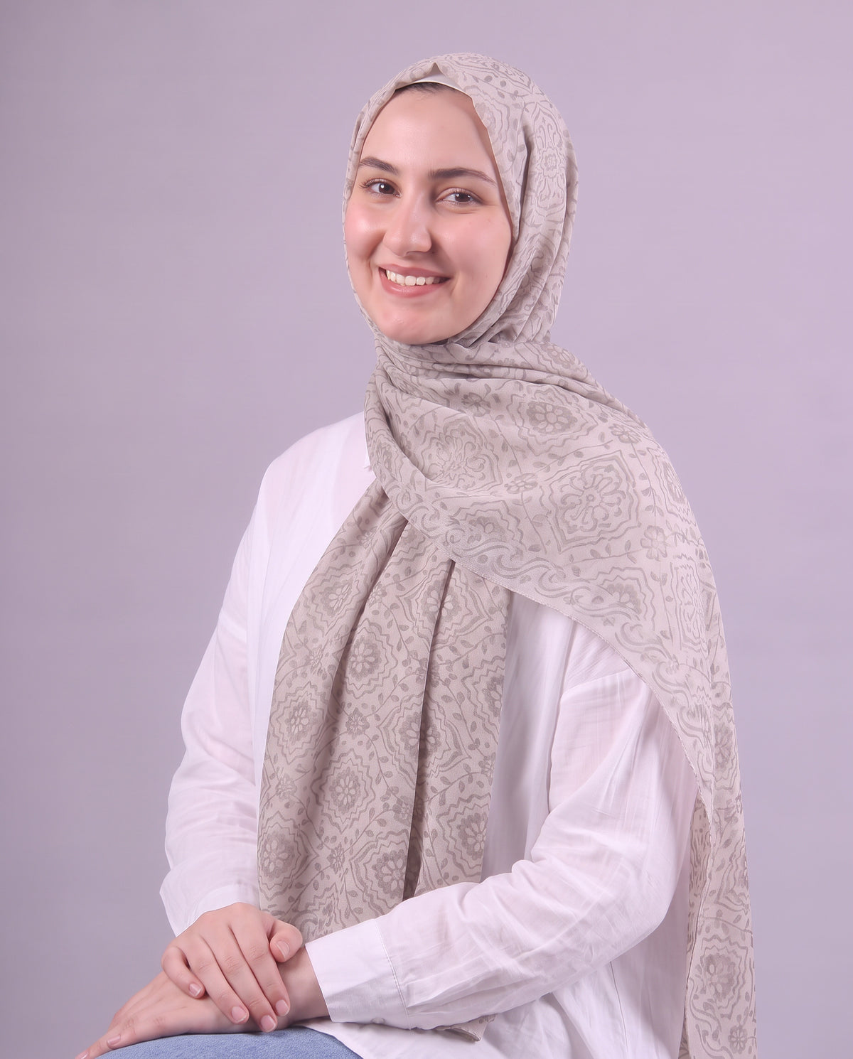 Flower Devore Scarf - Medium Beige