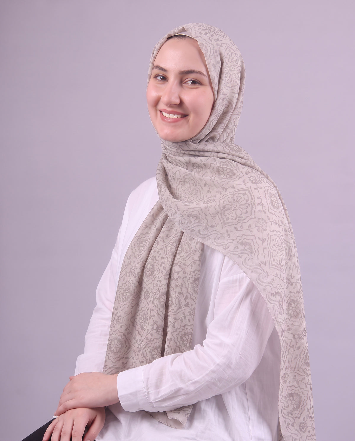 Flower Devore Scarf - Medium Beige
