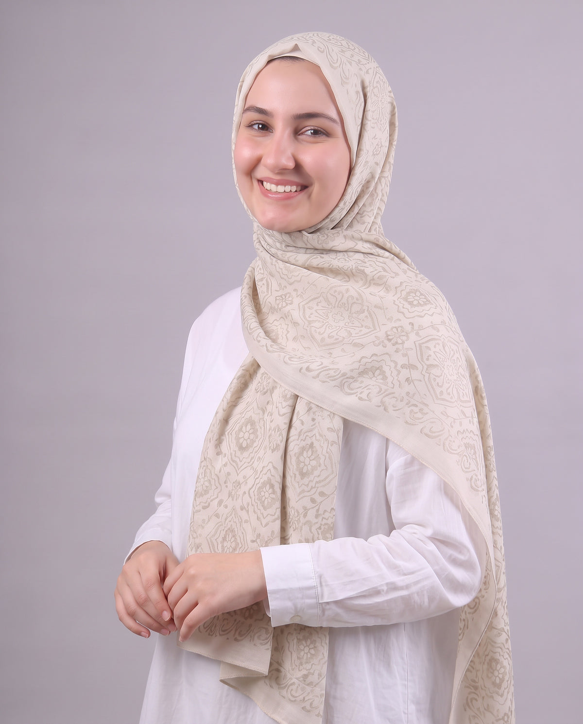 Flower Devore Scarf - Beige