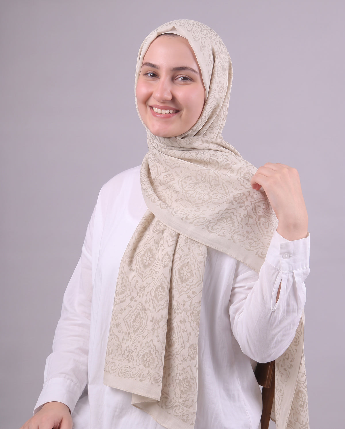 Flower Devore Scarf - Beige