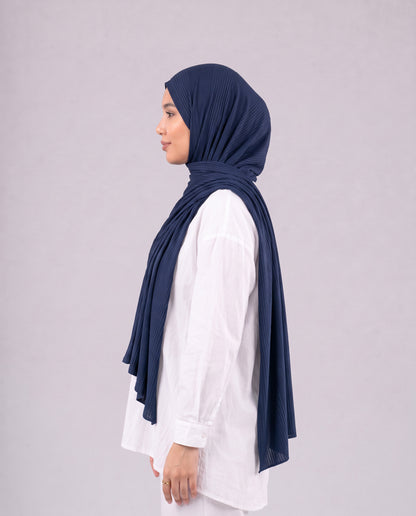 Cotton Stripe Border Kuwaiti Scarf - Navy