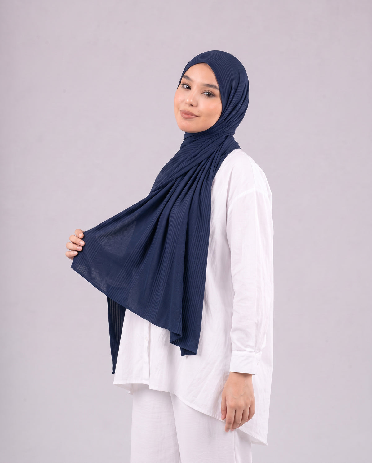 Cotton Stripe Border Kuwaiti Scarf - Navy