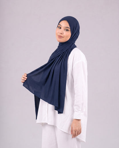 Cotton Stripe Border Kuwaiti Scarf - Navy