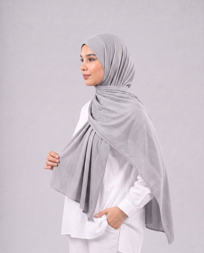 Cotton Stripe Border Kuwaiti Scarf - Medium Grey