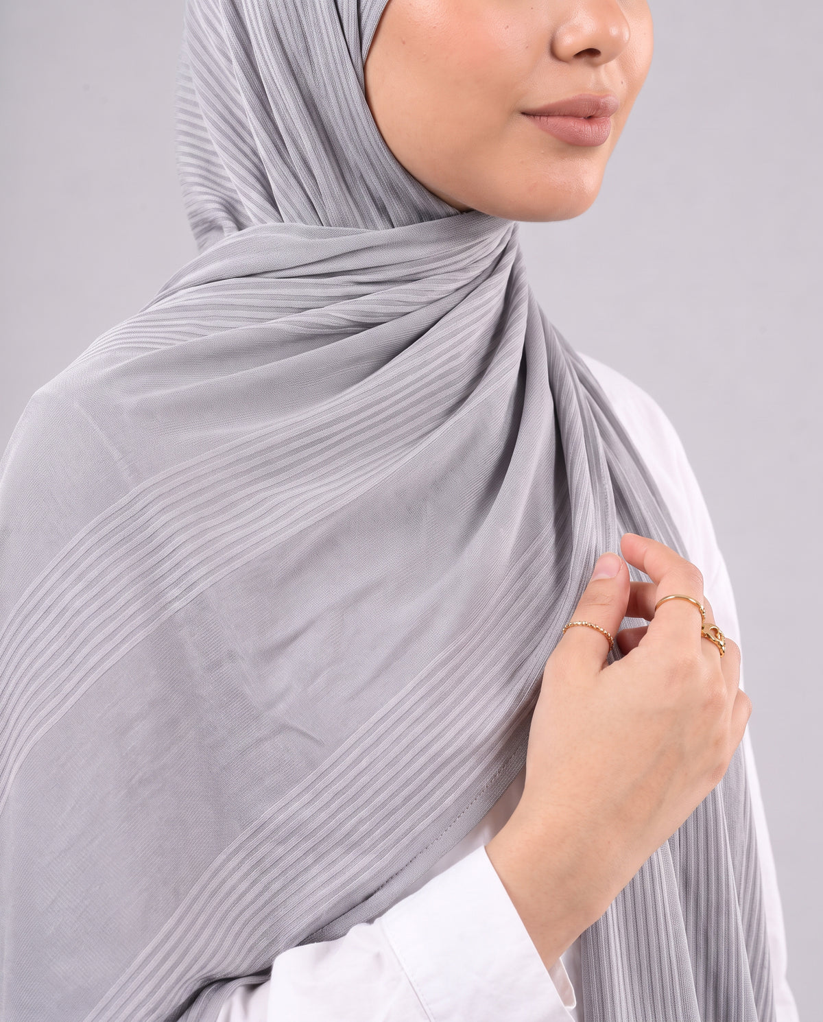 Cotton Stripe Border Kuwaiti Scarf - Medium Grey