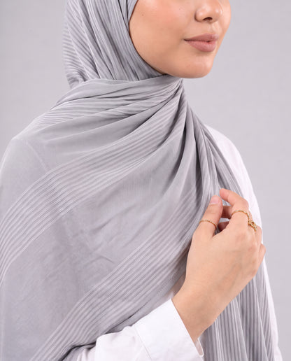 Cotton Stripe Border Kuwaiti Scarf - Medium Grey
