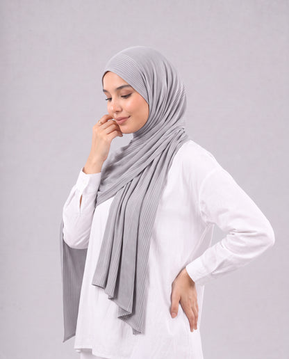 Cotton Stripe Border Kuwaiti Scarf - Medium Grey