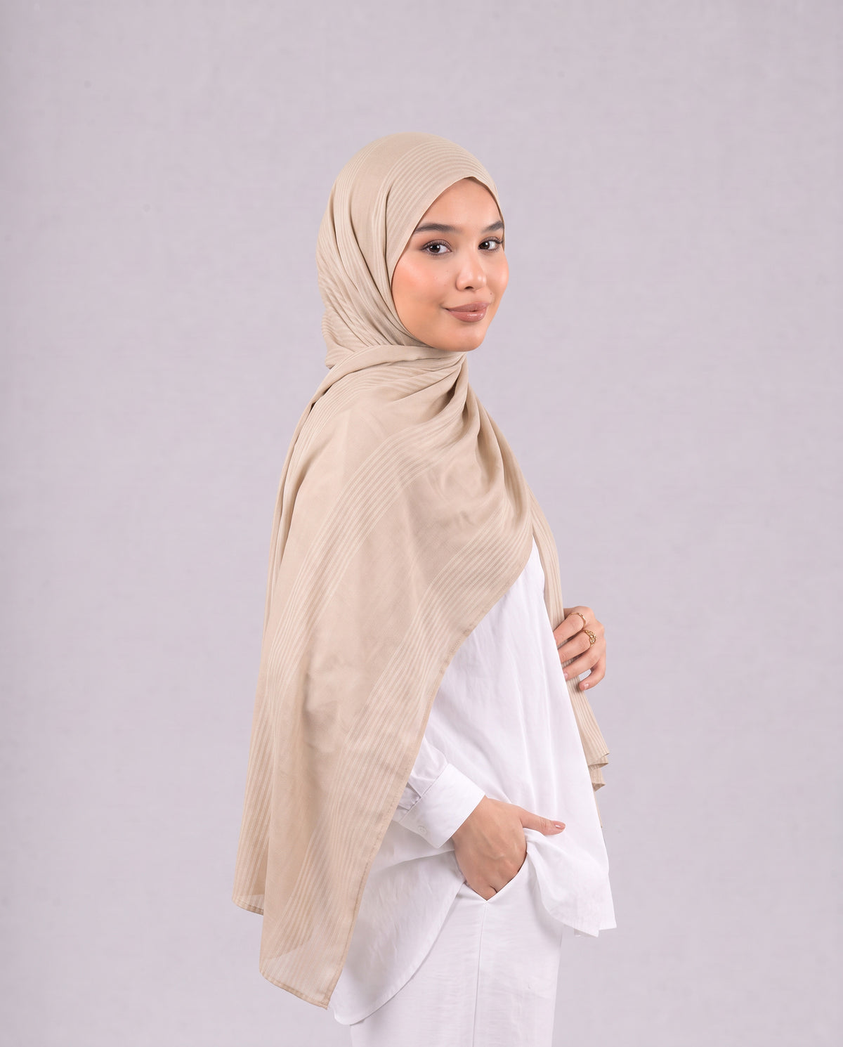 Cotton Stripe Border Kuwaiti Scarf - Caramel