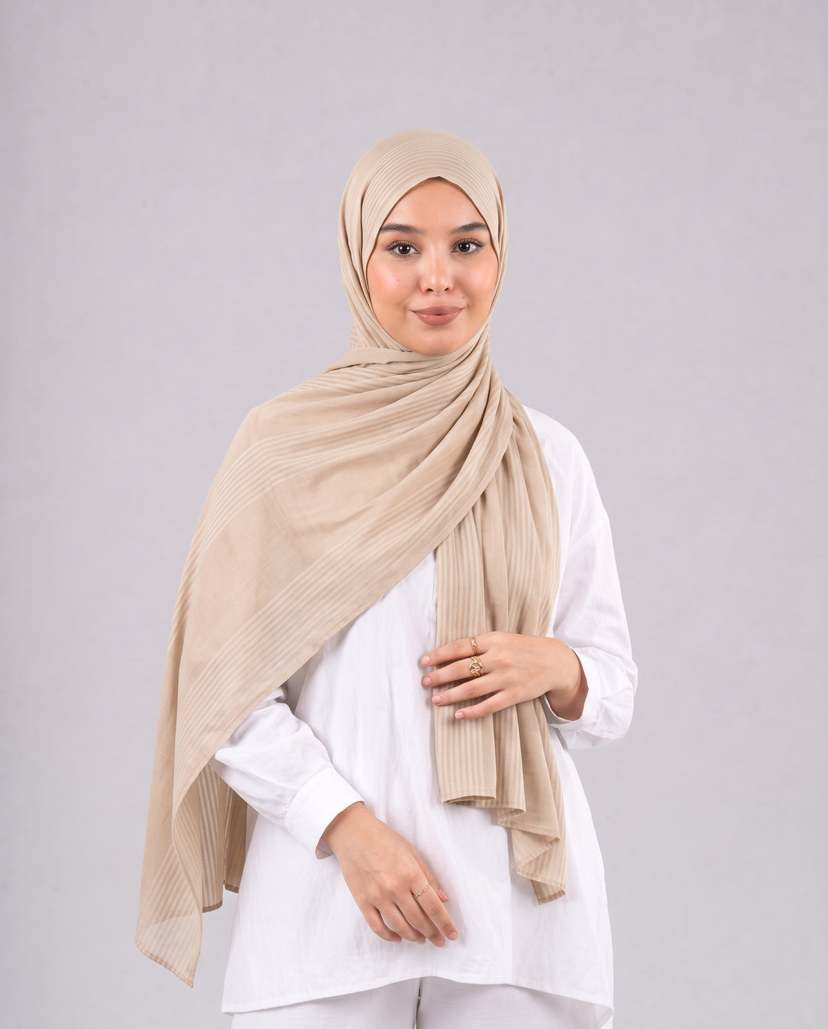 Cotton Stripe Border Kuwaiti Scarf - Caramel