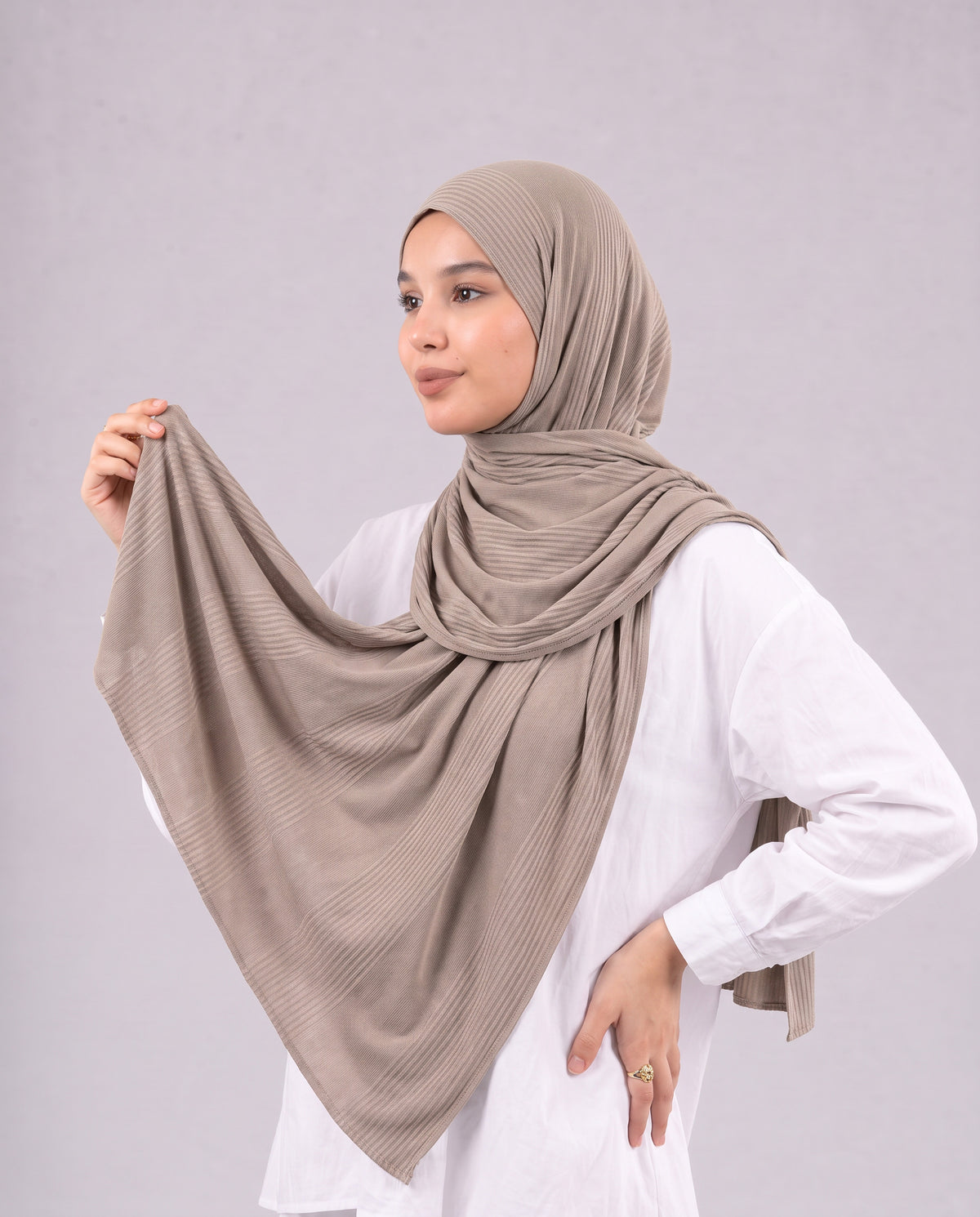 Cotton Stripe Border Kuwaiti Scarf - Taupe