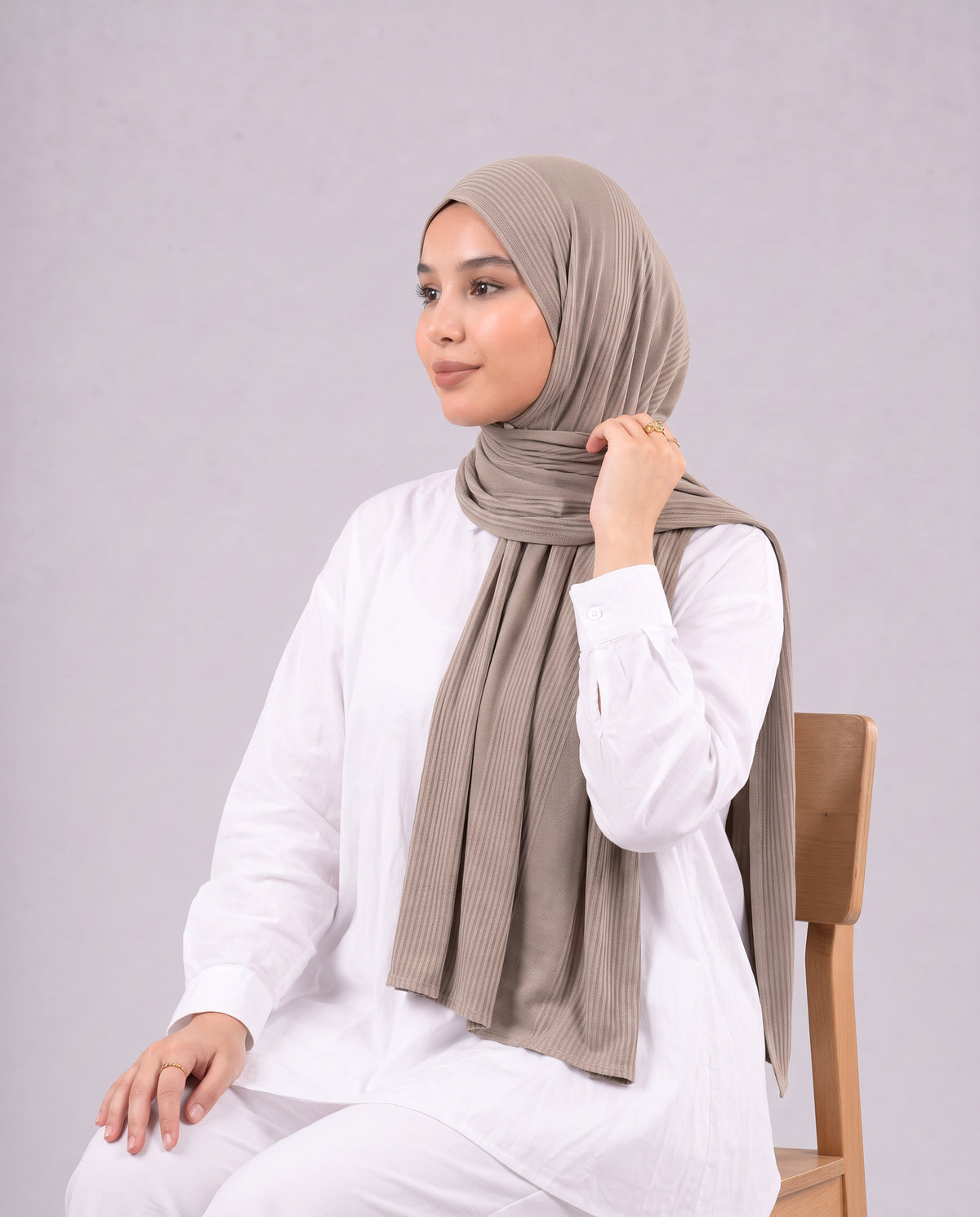 Cotton Stripe Border Kuwaiti Scarf - Taupe