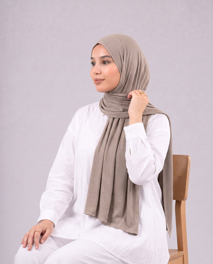 Cotton Stripe Border Kuwaiti Scarf - Taupe