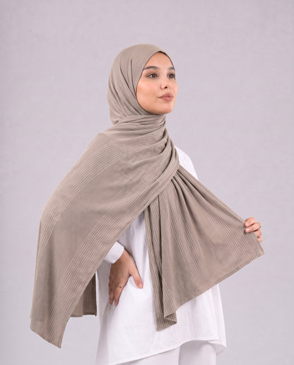 Cotton Stripe Border Kuwaiti Scarf - Taupe