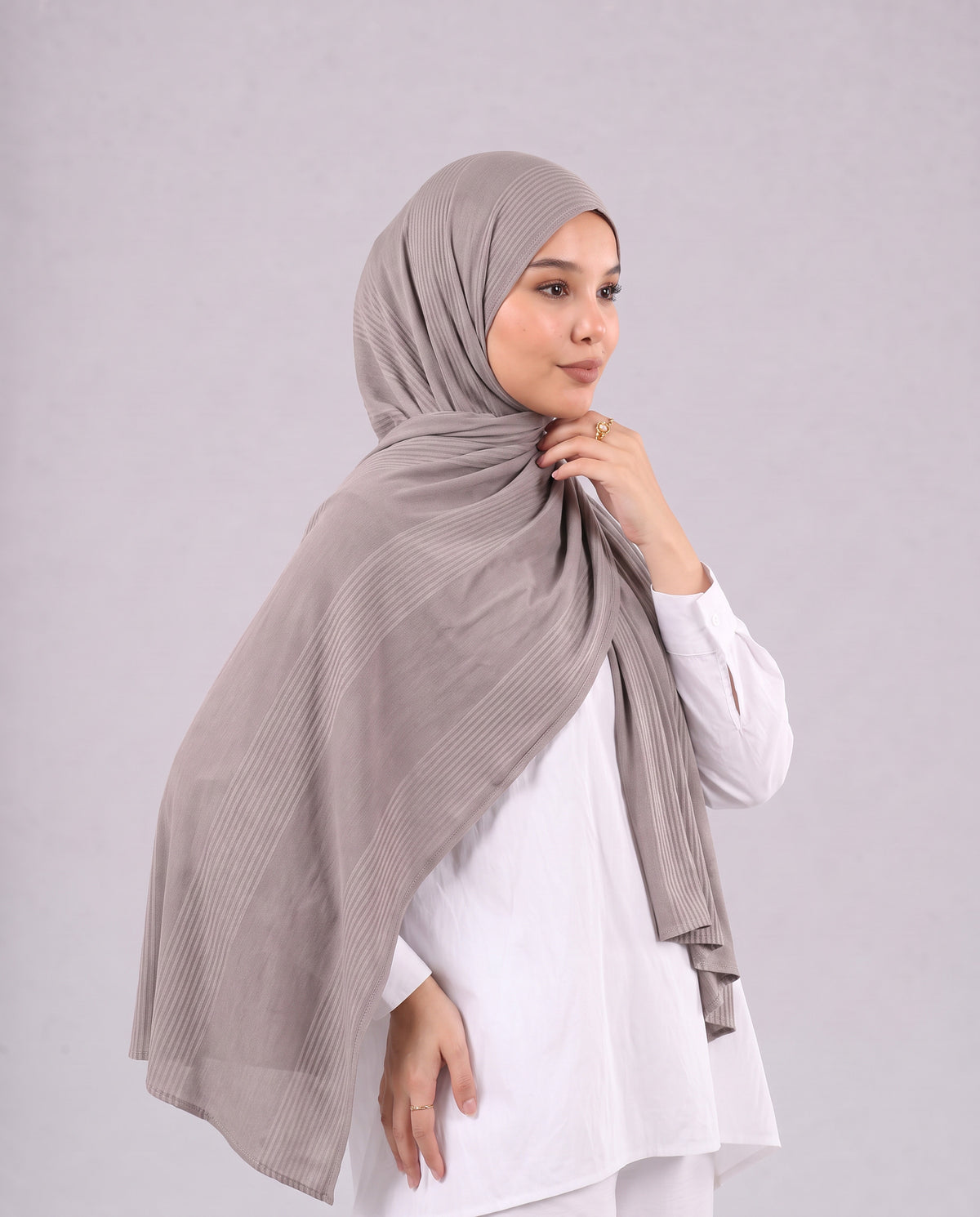 Cotton Stripe Border Kuwaiti Scarf - Café
