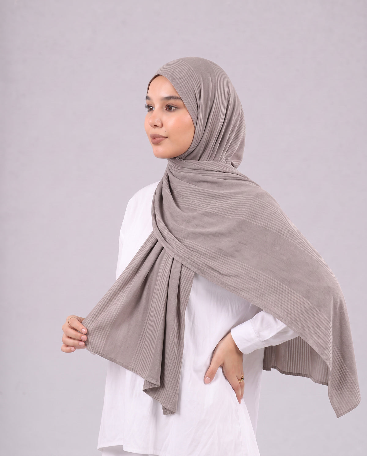 Cotton Stripe Border Kuwaiti Scarf - Café