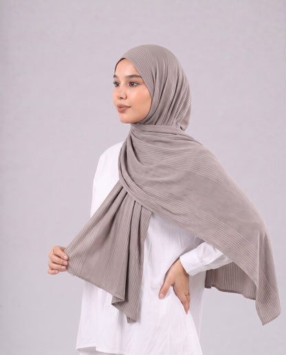 Cotton Stripe Border Kuwaiti Scarf - Café