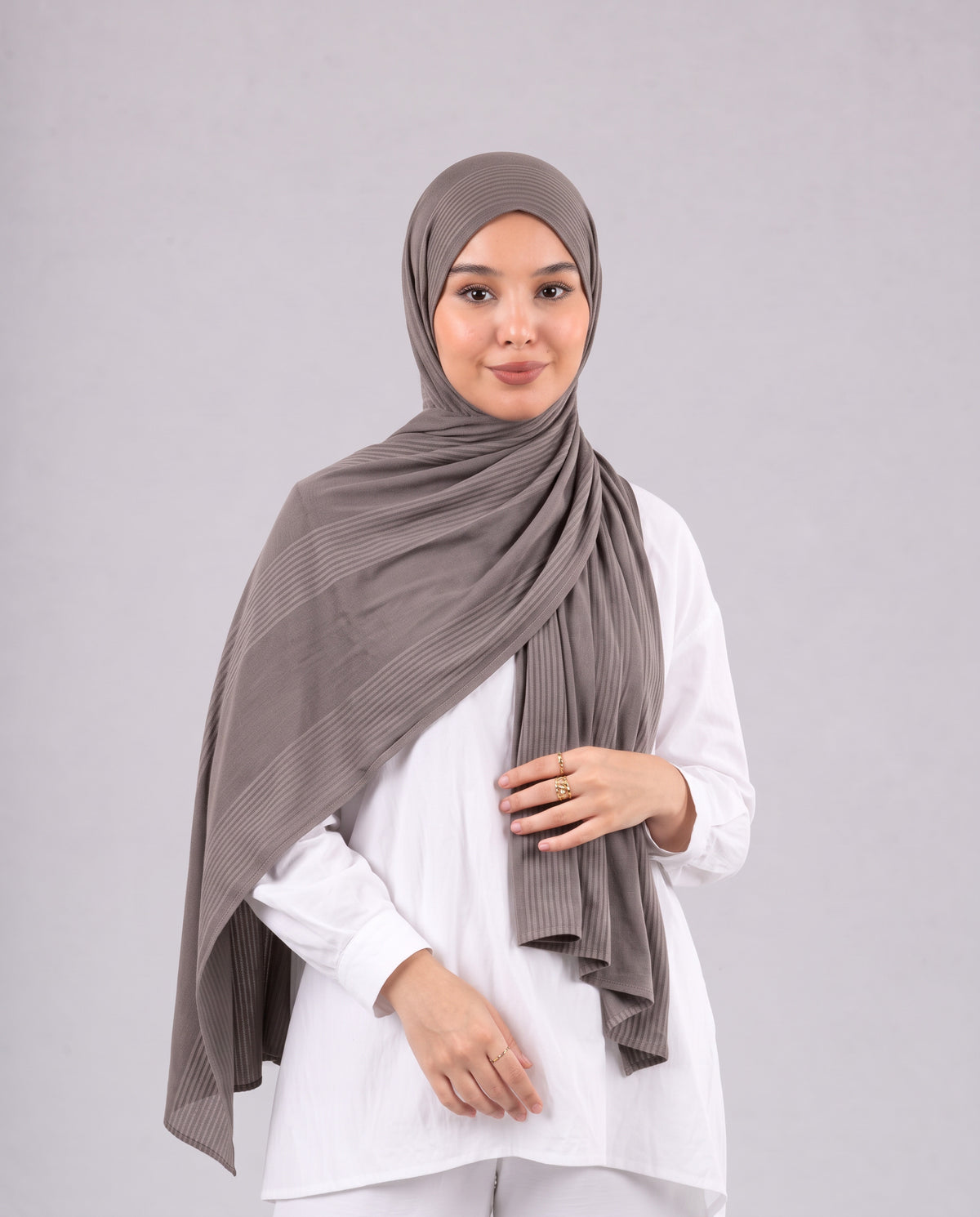 Cotton Stripe Border Kuwaiti Scarf - Light Café