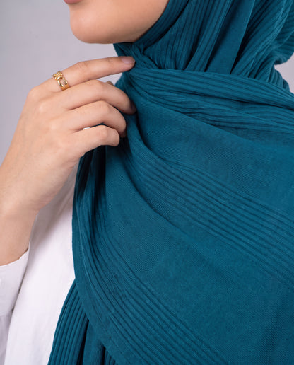 Cotton Stripe Border Kuwaiti Scarf - Teal