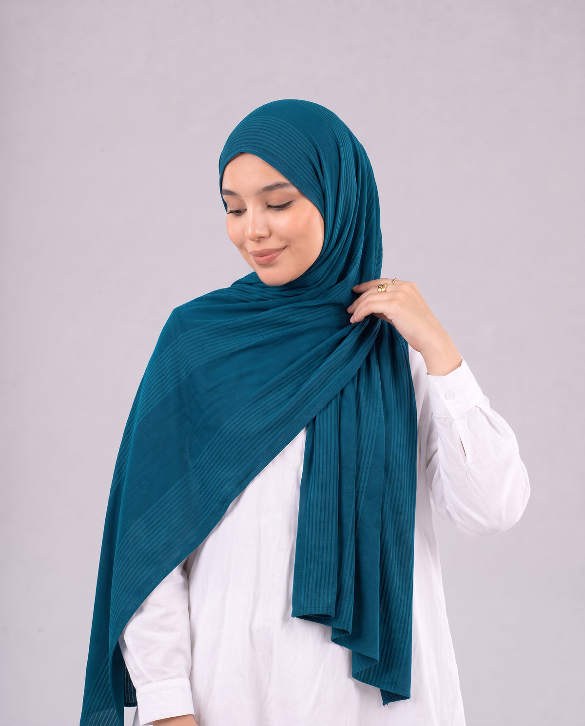 Cotton Stripe Border Kuwaiti Scarf - Teal