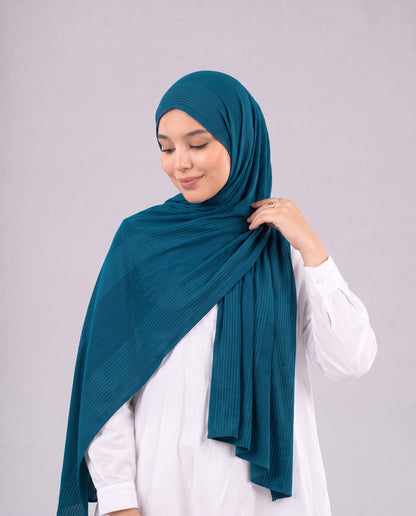 Cotton Stripe Border Kuwaiti Scarf - Teal