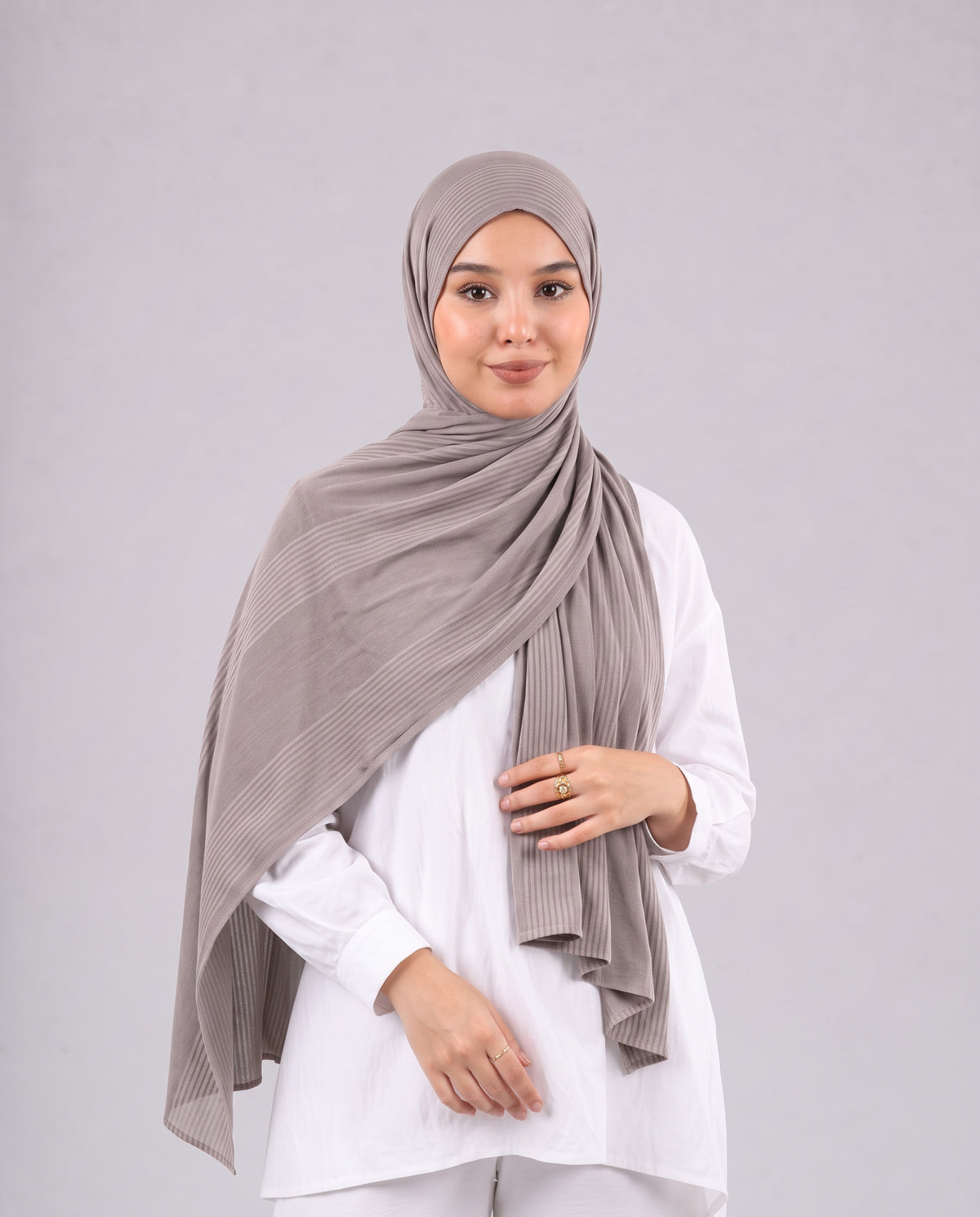 Cotton Stripe Border Kuwaiti Scarf - Café
