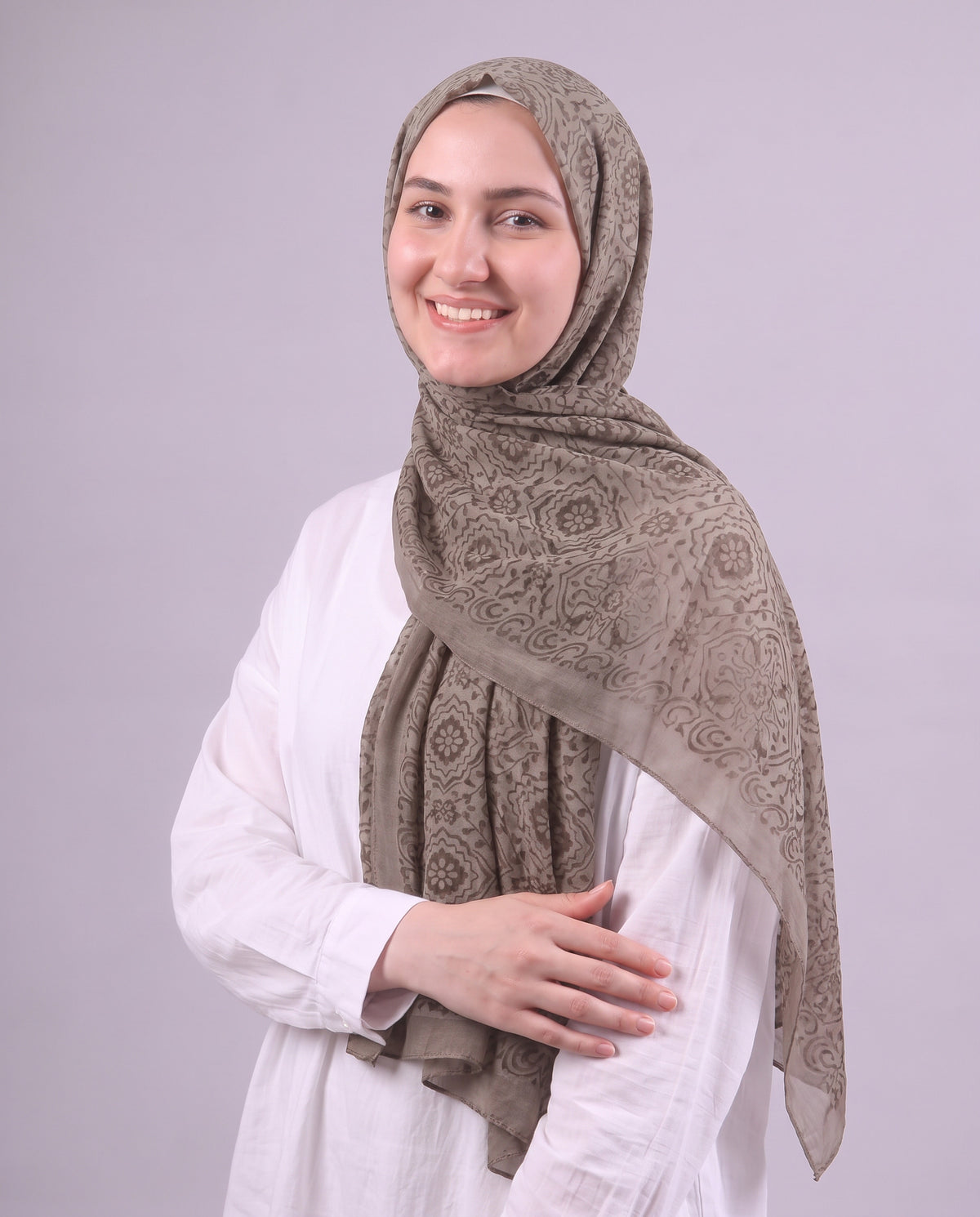 Flower Devore Scarf - Dark Beige