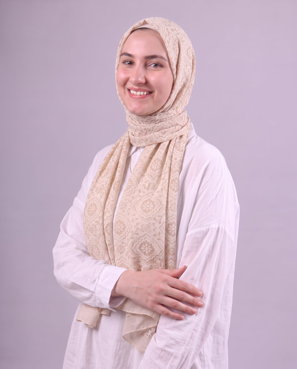 Flower Devore Scarf - Creamy