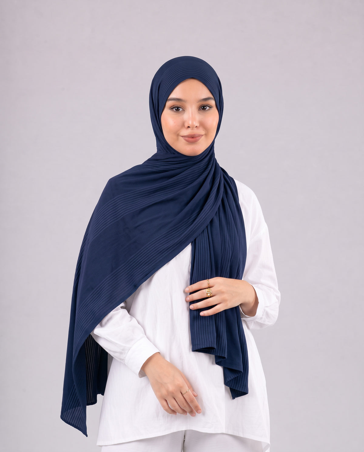 Cotton Stripe Border Kuwaiti Scarf - Navy