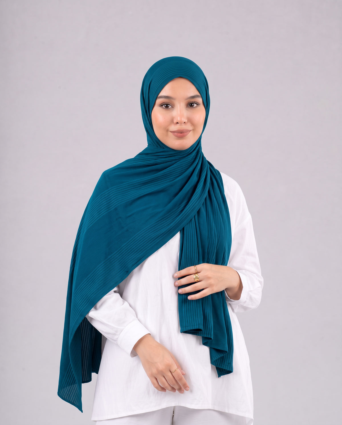 Cotton Stripe Border Kuwaiti Scarf - Teal