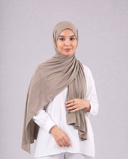 Cotton Stripe Border Kuwaiti Scarf - Taupe