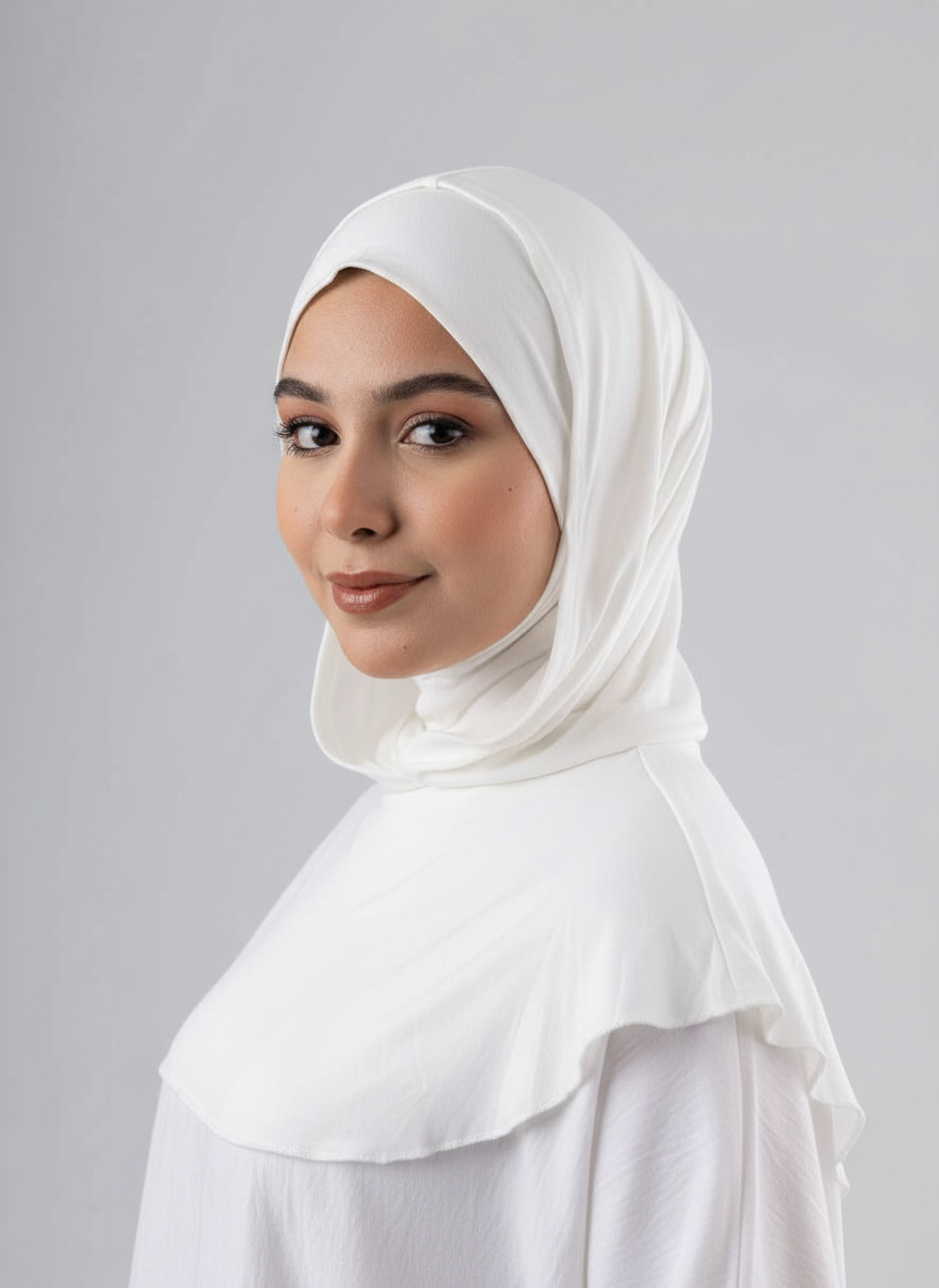 Ready Two Layer Kuwaiti Hijab in Off White #Color_Off White