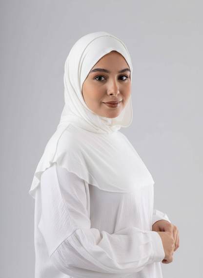 Ready Two Layer Kuwaiti Hijab in Off White #Color_Off White