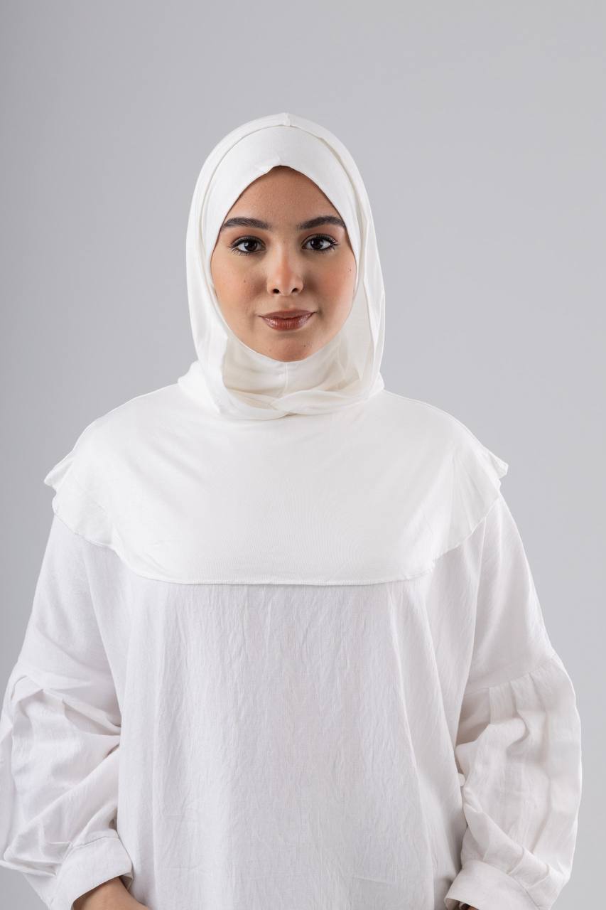 Ready Two Layer Kuwaiti Hijab in Off White #Color_Off White