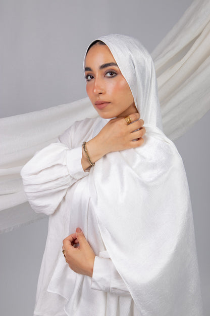 Moon Glow Crushed Satin Scarf in Off White #Color_Off White