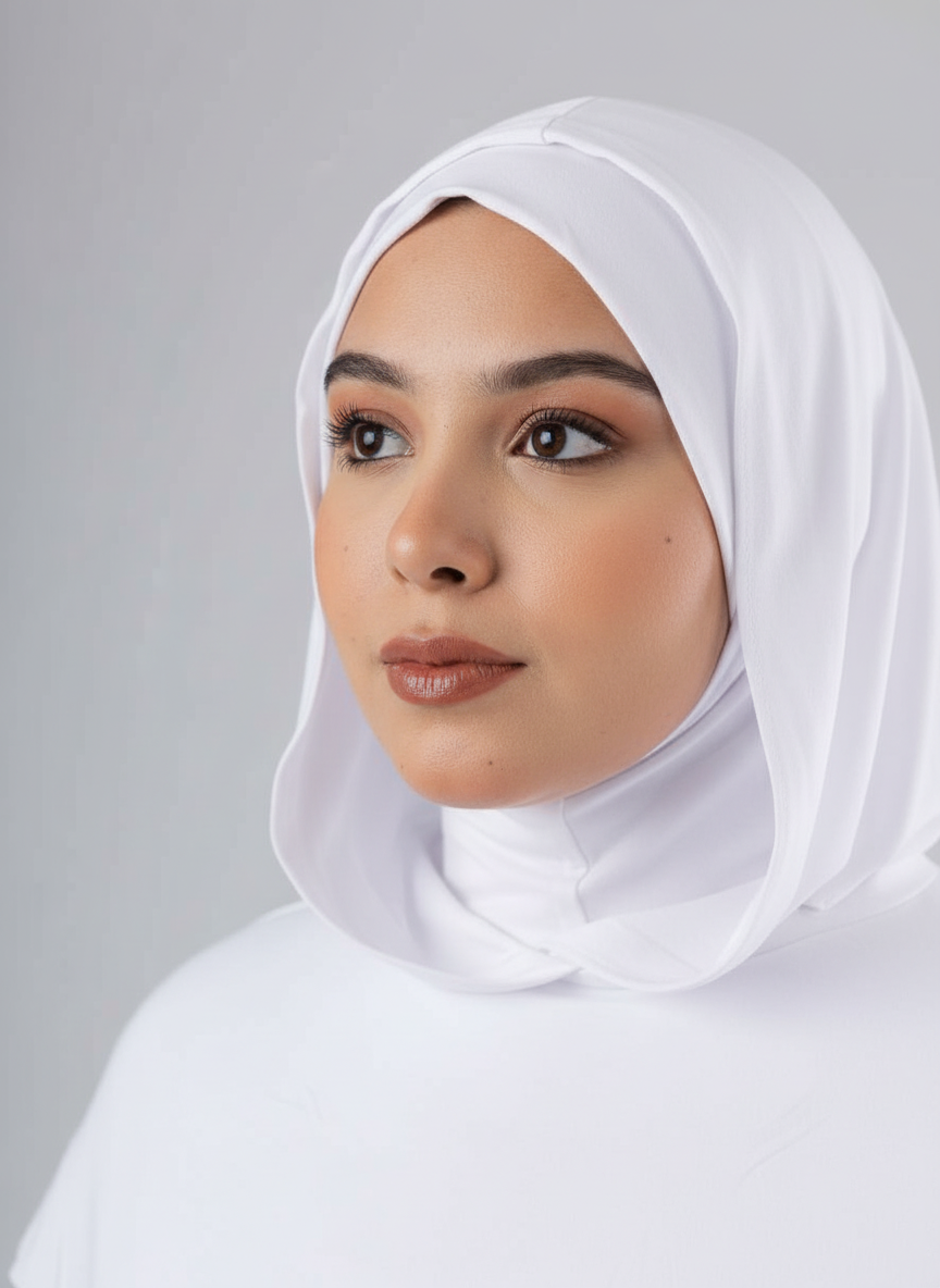 Ready Two Layer Kuwaiti Hijab in White #Color_White